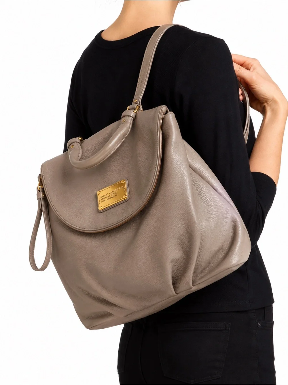 Marc by Marc Jacobs New Q Mariska Taupe Leather Backpack Work School